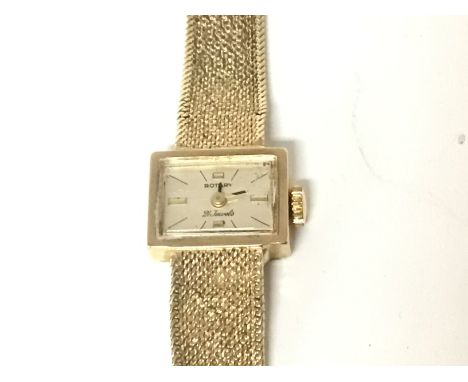 A ladies 9carat gold Rotary watch with a rectangular dial. Weight 17g
