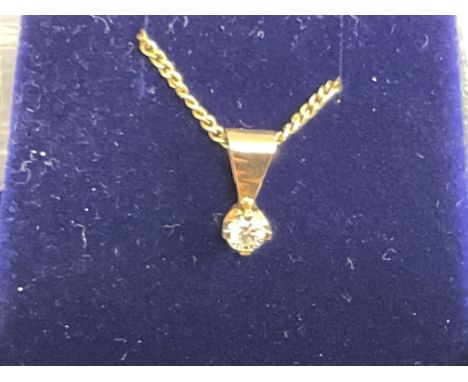 9ct yellow gold solitaire diamond pendant on a gold plated silver chain, boxed. RBC 0.15ct approx. Postage category A.