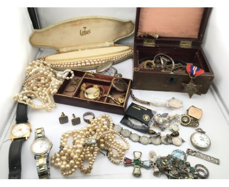 A Collection of costume jewellery including 9ct gold items and silver items. Postage B