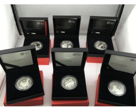 6 1oz silver proof coins from the Shengxiao collection. Postage B