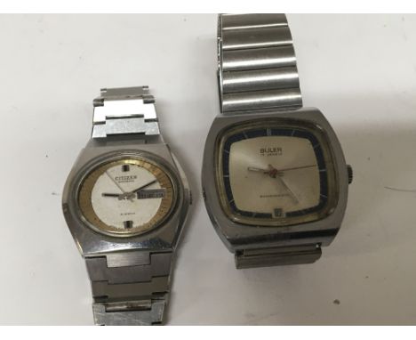 A Vintage oval dial Citizen watch not seen working and a Buler 17Jewel manual wind gents watch (2)