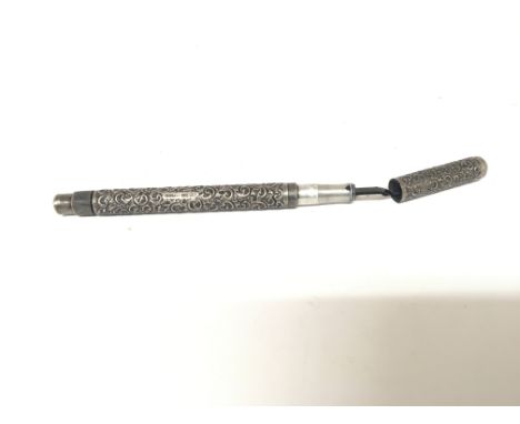 An early example of a silver cased fountain ink plunger pen onoto delerue with an outer silver case London 1912 hallmarks mak