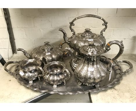 MAPPIN &amp; WEBB SILVER PLATE TEA &amp; COFFEE,KETTLE, SUGAR BOWL,MILK JUG &amp; TRAY