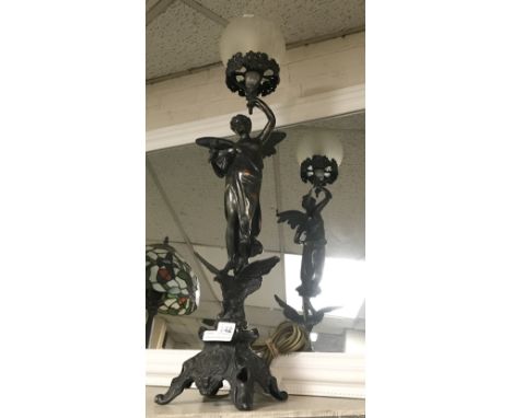 LARGE ART NOUVEAU STYLE FIGURE LAMP 78CM (H) APPROX - INCLUDING GLASS SHADE