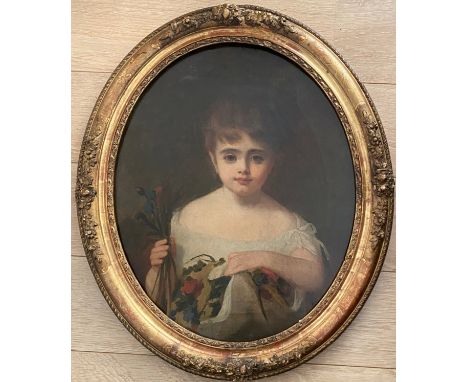 MID 19THC OIL ON CANVAS - PORTRAIT OF YOUNG GIRL 50CM X 62CM - ORIGINAL CONDITION, NO OBVIOUS SIGNS OF RESTORATION