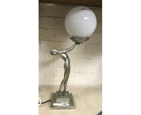 ART DECO STYLE FIGURE LAMP 51CM (H) INCLUDING GLASS SHADE