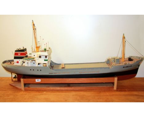 A large motorised wooden model ship, L. 120cm.