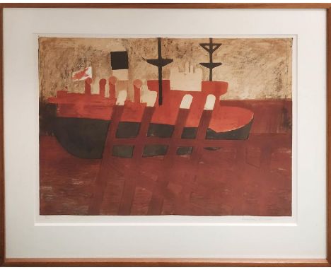 GEOFFREY ELLIOT (b. 1935) 'Coal Boat, Newhaven', lithograph, 45cm x 61cm, signed and numbered in pencil 16/20, framed. (Subje