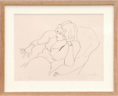 HENRI MATISSE 'Seated Woman - B6', 1943, rare collotype, Edition: 30, printed by Martin Fabiani, 25cm x 32cm, framed and glaz