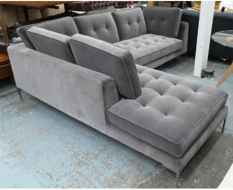 CORNER SOFA, contemporary design, grey velvet upholstered, 250cm x 230cm x 95cm. 