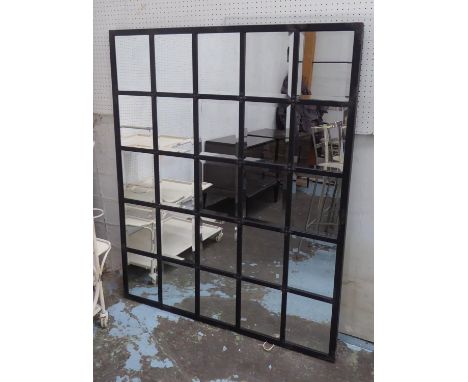 ARCHITECTURAL WALL MIRROR, segmented plate, aged metal frame, 136cm x 110cm. 