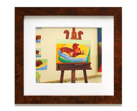 DAVID HOCKNEY 'Dog Painting 46', digital inkjet print, published in 1955, limited edition of 3000, 21cm x 25cm, framed and gl