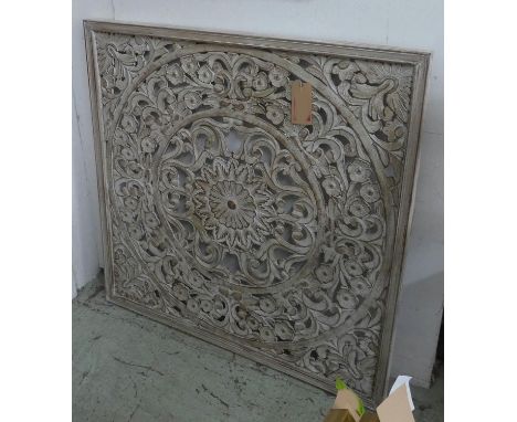 ARCHITECTURAL PERFORATED SCREEN, Balinese style, limed finish, 121cm x 121cm. 