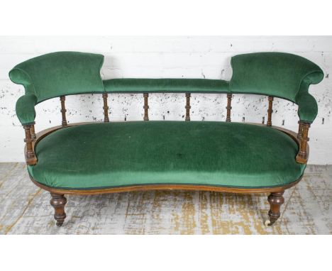 SOFA, Victorian walnut, circa 1870, in dark green velvet on ceramic castors, 77cm H x 165cm W x 74cm D. 