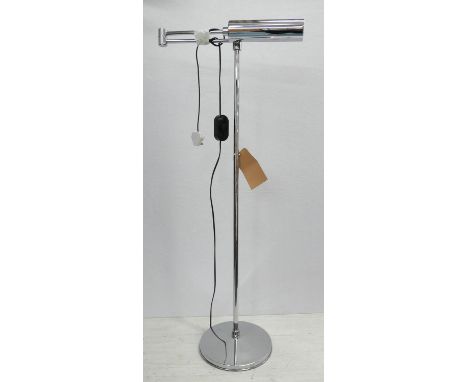 FLOOR STANDING READING LAMP, articulating arm, polished metal, 108cm at tallest. 