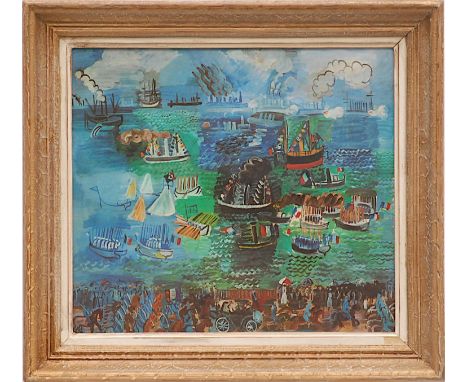 RAOUL DUFY 'Fete de nautique', quadrichrome, vintage French frame, 37cm x 42cm. 