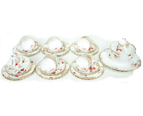 AN AYNSLEY WRYTHEN FLUTED TEA SERVICE, DECORATED WITH POPPIES, EARLY 20TH CENTURY 