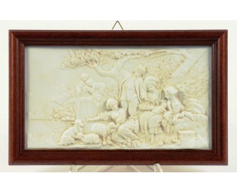 A W. GOEBEL PARIAN TYPE MOULDED PORCELAIN PLAQUE WITH AN 18TH CENTURY SCENE IN THE MANNER OF BOUCHER, FRAMED