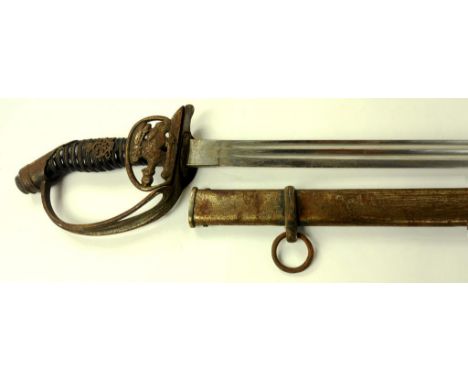 A PRUSSIAN OFFICER'S SWORD AND SCABBARD, DEGEN, MODEL 1889, WITH FOLDING GUARD