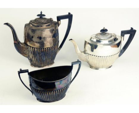 A VICTORIAN SILVER THREE PIECE TEA AND COFFEE SERVICE, SHEFFIELD 1897, 43OZS GROSS