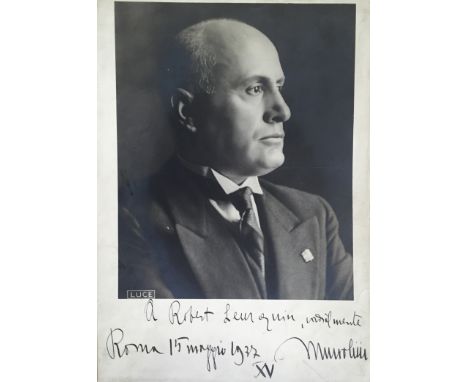 MUSSOLINI BENITO: (1883-1945) Italian Fascist Dictator of World War II. Vintage signed and inscribed 8 x 11 photograph of Il 