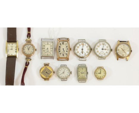 DSW, a nickel cased manual wind vintage wristwatch and ten other wristwatches, various stage of repair. 