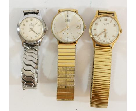 Avia, a gilt metal manual wind date wristwatch, 17 jewel movement, Services Court, a gilt metal manual wind wristwatch and Bu
