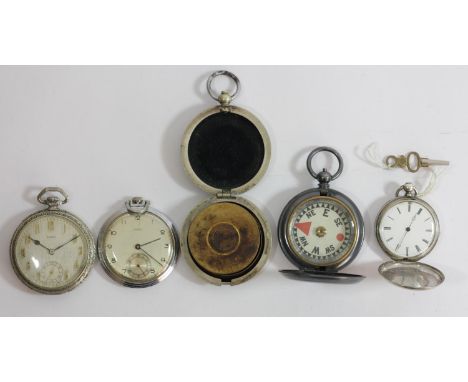 Tiega, an Art Deco key wind open face nickel pocket watch, the movement by Elsmere Watch Co. with two adjustments and six jew