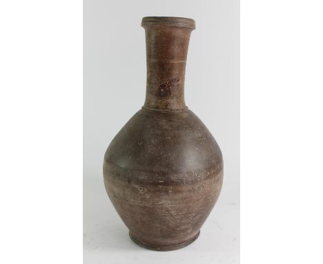 A hand thrown terracotta baluster flask, 37cm 