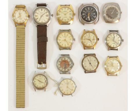 Tegrov, a stainless steel manual wind date wristwatch, and twelve other wristwatches 