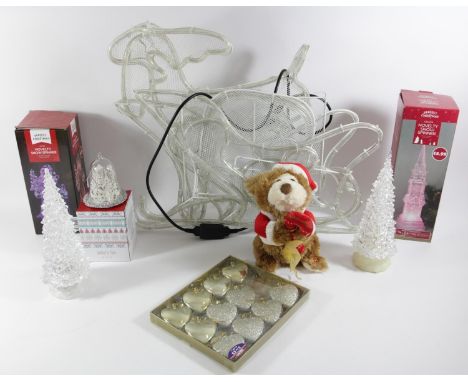 A large collection of Christmas decorations, to include LED light sets, musical ferris wheel, novelty train, rope lights, out