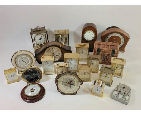 A brass cased German made ships clock by Dinlex together with a collection of mid 20th Century and later mantle clocks, wall 