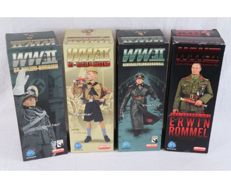 Four WW2 Dragon 1/6th scale action figures to include HJ Hitler Jugend Hermann Weber, The Desert Fox Erwin Rommel, General Fi