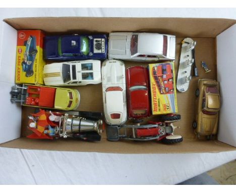 11 Vintage diecast model vehicles to include boxed Dinky 240 Cooper Racing Car in blue, Corgi Chitty Chitty Bang Bang, boxed 