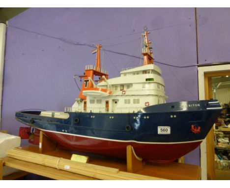 Scratch Built Painted Model of  ' Triton ', a Trawler Fishing Boat on Stand, approx. 104cms long