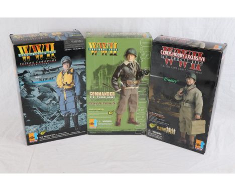 Three WW2 Dragon 1/6th scale action figures to include Luftwaffe Jagdesschwader Major Krauer, Commander U.S. Third Army Lieut