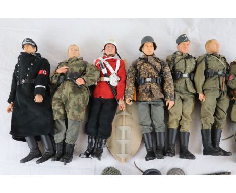 A collection of 10 1/6th scale military action figures to include WW2 German, British & American with full uniforms and acces