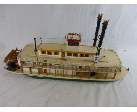 Large wooden model of a steam boat / paddle boat, gd overall condition, 29.5"