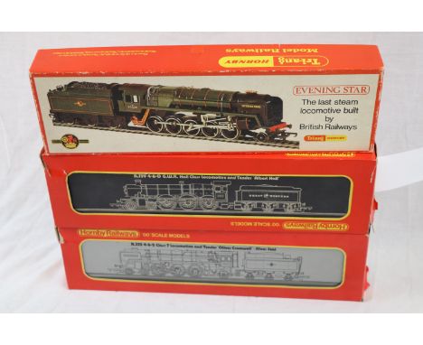 Three boxed Hornby OO gauge engines to include R552 BR 4-6-2 Locomotive Oliver Cromwell (poor condition), R759 GWR 4-6-0 Albe