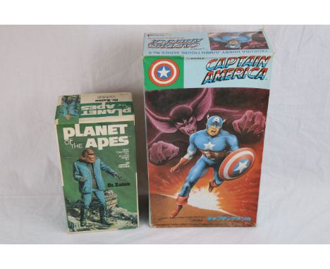 Boxed Addar Planet of the Apes Dr. Zaius (painted) and boxed Tsukuda Hobby Jumbo Figure Series No. 6 1:6 scale Captain Americ