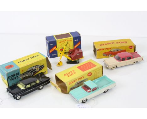 Four boxed diecast models to include Corgi 223 Chevrolet State Patrol, Dinky 449 Chevrolet El Camino Pick Up Truck in two ton