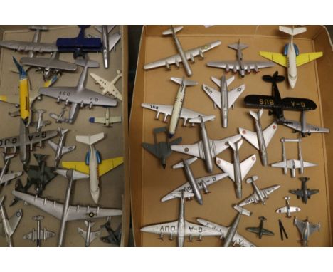 36 Vintage diecast model planes to include Dinky, Tekno, Tootsie Toys etc, showing some wear and paint loss but gd play worn 