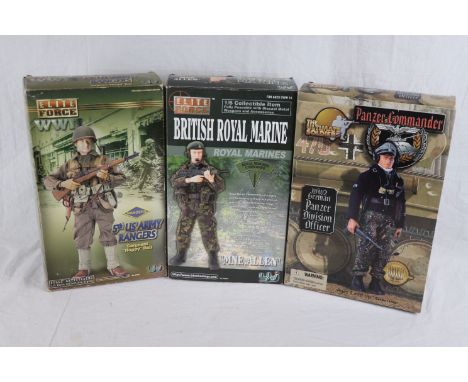 Three 1/6th scale action figures by Blue Box Toys & 21st Century Toys to include British Royal Marine "MNE.ALLEN" , 5th US Ar