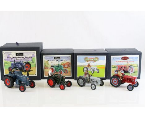 Four boxed Britains Petite model tractors to include 08716 David Brown 900 Tractor, 8711 Ferguson TE 20 Tractor, 00172 Marsha