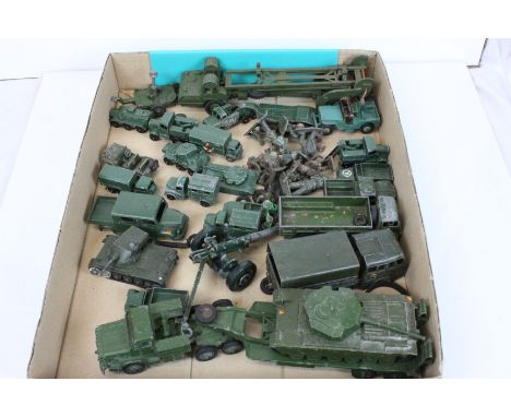 Collection of vintage play worn military diecast model vehicles to include Dinky, Matchbox Lesney, Crescent etc plus a small 