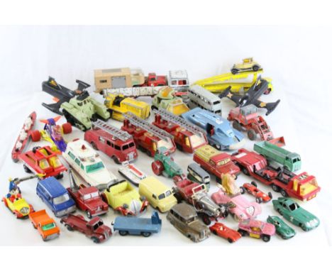 Large quantity of vintage play worn diecast model vehicles to include Dinky, Corgi, Matchbox etc