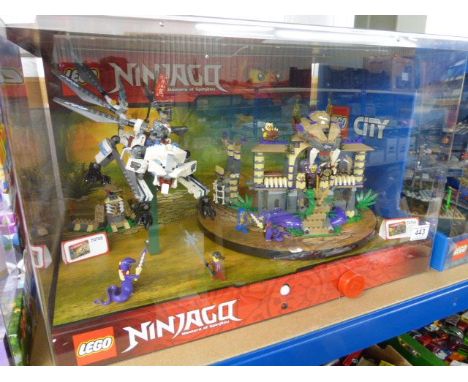 Large Lego Ninjago shop display showcase 70748 Titanium Dragon and 70749 Enter The Dragon sets in vg condition