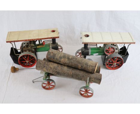 Two Mamod TE1A Steam Tractor engines with a Mamod log trailer, used but gd overall condition