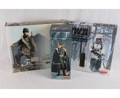 Three WW2 Dragon 1/6th scale action figures to include German Gebirgsjager Alfons,German Infanterie Regiment Leon Basin & Luf