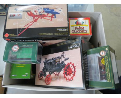 Ten boxed diecast model tractors and farming implements to include 2 x ERTL Precision Series (F-20 McCormick-Deering Farmall 